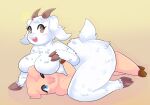  anthro anthro_on_anthro bovid breasts butt caprine domestic_pig eyelashes female female/female fur goat hi_res mammal nude onigiri_punch suid suina sus_(pig) thick_thighs white_body white_fur 