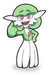  2022 3_fingers enrique849 female fingers gardevoir gesture green_hair hair hand_on_hip hi_res humanoid nintendo not_furry open_mouth pok&eacute;mon pok&eacute;mon_(species) red_eyes simple_background solo style_parody thumbs_up toony video_games what white_background 