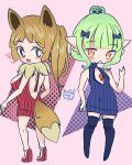  &lt;3 2022 3_fingers accessory blush blush_stickers breasts brown_eyes brown_hair chibi cleavage_cutout clothing connie_(rosse_chan) duo eevee female fingers fluffy fluffy_tail gardevoir green_hair hair hair_accessory hair_bow hair_ribbon high_heels humanoid ivy_(rosse_chan) legwear looking_at_viewer looking_back meme meme_clothing neck_tuft nintendo not_furry open_mouth orange_eyes pink_background pok&eacute;mon pok&eacute;mon_(species) ribbons rosse_chan side_boob signature simple_background sweater thigh_highs topwear tuft video_games virgin_killer_sweater 