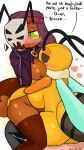  ant ant_queen antennae_(anatomy) anthro arthropod bee big_breasts blush breasts bug_fables duo female female/female flustered hi_res honey_bee hymenopteran insect mask mask_off moonsprout_games nipples queen_bee queen_bianca queen_elizant_ii text woebeeme 