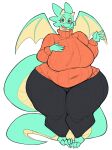  absurd_res aimbot-jones anthro belly big_breasts breasts clothed clothing digital_media_(artwork) dragon female green_body green_eyes green_scales hi_res kobold looking_at_viewer marilin_(inkplasm) membrane_(anatomy) membranous_wings overweight overweight_female scales scalie solo sweater thick_tail thick_thighs topwear wide_hips wings yellow_sclera 