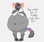  2022 ambiguous_gender anthro clothing dialogue dragon facial_horn fur furred_dragon hair hi_res horn morbidly_obese navel nose_horn obese overweight sequence simple_background solo text topwear troplilly wardrobe_malfunction weight_gain 