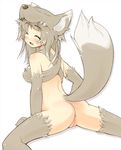  ^_^ amasa_mitsunaru animal_ears anus arm_support ass blush bottomless censored closed_eyes detached_sleeves fur grey_hair hat moonlight_flower no_panties paws ragnarok_online short_hair solo spread_legs tail thighhighs 