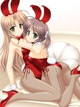  animal_ears asagiri_mai bunny_ears bunny_girl bunny_tail bunnysuit fishnet_pantyhose fishnets green_eyes high_heels hozumi_sayaka hug long_hair masakichi_(crossroad) multiple_girls pantyhose shoes short_hair tail yellow_eyes yoake_mae_yori_ruri_iro_na 