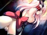  ass back bare_shoulders bdsm blush bondage bound bound_arms bow censored choker choukou_sennin_haruka elbow_gloves flat_chest game_cg gloves mosaic_censoring ninja nipples no_panties onigirikun open_clothes open_shirt pink_hair pussy shihoudou_narika shirt solo thighhighs twintails 