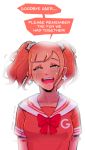  1girl absurdres artist_name artist_request bow crying english_text eyes_closed glitch google google+ highres red_bow red_hair smile solo white_background 