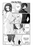  1girl 4koma ashford_academy_uniform clothed_male_nude_female code_geachu_lelouch_of_the_calamity code_geass comic corded_phone doujinshi greyscale hard_translated kallen_stadtfeld lelouch_lamperouge mikage_takashi monochrome nude phone short_hair showering translated 