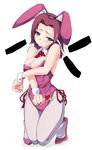  animal_ears breasts bunny_ears bunnysuit censored cleavage code_geass cum fake_animal_ears kallen_stadtfeld leotard medium_breasts nekohige pantyhose pink_legwear pink_leotard red_hair short_hair solo 