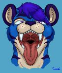  anthro blue_body blue_fur bodily_fluids canine_teeth fangs felid fur imminent_vore male mammal mouth_shot open_mouth pantherine purple_eyes quasi_(warlus) saliva saliva_string solo tiger tongue tongue_out warlus 