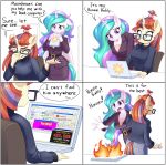  anthro anthrofied computer dstears duo english_text equid equine eyewear female friendship_is_magic glasses hair hi_res horn laptop mammal moondancer_(mlp) multicolored_hair my_little_pony princess_celestia_(mlp) text unicorn winged_unicorn wings 
