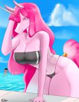  aleidom anthro big_breasts breasts cleavage clothed clothing equid equine female gris_swimsuit hair hi_res horn mammal meme meme_clothing one-piece_swimsuit pink_hair swimming_pool swimwear translucent translucent_clothing translucent_swimwear unicorn 