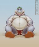  2022 absurd_res anthro belly big_belly bulge clothing dreamworks fish grey_body hi_res male marine mr._shark_(the_bad_guys) overweight overweight_male shark sitting solo swimwear the_bad_guys themorghull 