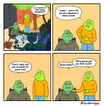  2021 absurd_res amphibian anthro badphroggy clothed clothing comic dialogue english_text female frog group hi_res humor lgbt_history_month lgbt_pride male multiple_images outside signature speech_bubble text veteran wheelchair 