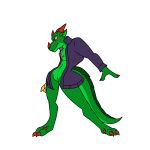  alpha_channel animated anthro arm_above_head claws clothing dancing dancing_kakyoin digitigrade featureless_crotch green_body green_scales hand_behind_back hi_res horn jacket jarate_master lazor_(lazorcrystal) male red_eyes scales smile smirk solo topwear 