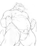  2013 anthro asian_clothing belly big_belly blush bodily_fluids clothing dragon east_asian_clothing erection fundoshi genital_fluids genitals humanoid_hands japanese_clothing kemono magumataishi male musclegut nipples overweight overweight_male penis precum solo underwear 