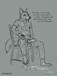  absurd_res after_masturbation animal_genitalia animal_penis anthro balls blackdawg bodily_fluids canid canine canine_penis chair cum furniture genital_fluids genitals hi_res male mammal monochrome penis sitting solo 