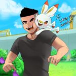  aleidom clothing detailed_background duo female hi_res human larger_male male mammal nintendo outside pok&eacute;mon pok&eacute;mon_(species) scorbunny shirt size_difference topwear video_games 