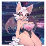  anthro big_breasts breasts chiropteran cleavage clothed clothing female gloves handwear hi_res makeup mammal membrane_(anatomy) membranous_wings punkinbuu rouge_the_bat sega smile solo sonic_the_hedgehog_(series) thick_thighs video_games wings 