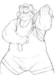  2013 anthro belly big_belly bulge felid humanoid_hands kemono magumataishi male mammal overweight overweight_male pantherine simple_background sketch solo tiger wrestling_singlet 
