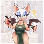  anthro apron apron_only beverage big_breasts breasts chiropteran cleavage clothed clothing coffee colored_nails female hi_res mammal mostly_nude nails punkinbuu rouge_the_bat sega solo sonic_the_hedgehog_(series) starbucks 