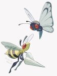  animal_focus bee beedrill bug butterfly butterfree eye_contact highres looking_at_another mokuzou_(moku_ssbu) no_humans pokemon pokemon_(creature) red_eyes simple_background symbol-only_commentary twitter_username white_background 