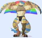  abs anthro biceps capcom claws clothing dragon eyes_closed flexing flexing_both_biceps flying_wyvern footwear hi_res jrjresq lgbt_pride male monster_hunter muscular muscular_male nipples pride_colors sandals scalie smile solo tigrex toe_claws topwear underwear video_games wings 