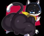  absurd_res anthro atlus balls big_butt black_body black_fur blue_eyes butt domestic_cat felid feline felis fur genitals hi_res huge_butt looking_back male mammal megami_tensei megami_tensei_persona morgana_(persona) scales small_balls solo sssonic2 video_games white_body white_scales 