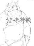  2013 anthro biped canid canine fox gingitsune gintaro japanese_text kemono magumataishi male mammal moobs musclegut nipples simple_background sketch solo text 