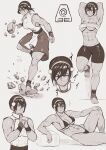  1girl abs absurdres arms_behind_head avatar:_the_last_airbender avatar_(series) bangs barefoot bike_shorts bikini blind breasts broken_ground hair_ornament headshot highres large_breasts muscular muscular_female older pose sarashi short_hair sketch sleeveless sparkle speedl00ver swimsuit thick_thighs thighs toph_bei_fong 