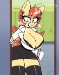  absurd_res anthro anthrofied aunt_holiday_(mlp) big_breasts black_eyeliner black_eyes bottomwear breasts clothing ear_piercing earth_pony equid equine eyeliner friendship_is_magic hair hi_res horse huge_breasts legwear looking_at_viewer makeup mammal messy_hair miniskirt my_little_pony nelljoestar orange_hair piercing pony skirt smile steam stockings wide_hips 