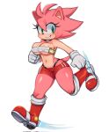  amy_rose anthro big_breasts bodily_fluids breasts clothing eulipotyphlan female footwear gloves green_eyes hair handwear hedgehog hi_res ichig8miruku_(artist) mammal navel nipple_outline pink_body running sega shoes simple_background smile solo sonic_the_hedgehog_(series) sweat thick_thighs white_background 