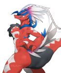  anthro breasts dragon feathers featureless_breasts female hi_res koraidon legendary_pok&eacute;mon moonmoon5806 nintendo nude pok&eacute;mon pok&eacute;mon_(species) red_body solo tire tongue video_games 