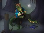 absurd_res alligator alligatorid anthro brownsdragon canid clothing crocodilian hi_res male mammal reptile scalie solo species_change torn_clothing transformation 