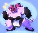  anthro big_breasts blush breasts cleavage clothed clothing deltarune female gloves hair hair_over_eyes handwear high_heels maid_apron maid_headdress maid_uniform open_mouth purple_body reptile scalie sharp_teeth simple_background solo superfrenzyhare susie_(deltarune) teeth thick_thighs undertale_(series) uniform video_games 