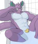  abs anthro bath bathing claws hi_res horn jrjresq looking_at_viewer male mammal muscular muscular_male nidoking nintendo nude partially_submerged pecs pok&eacute;mon pok&eacute;mon_(species) rubber_duck solo video_games water 
