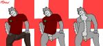  absurd_res bottomwear canid canine canis chest_tuft clothed clothing denim denim_clothing drew_the_mountain fluffy genitals hi_res jeans male mammal no_underwear nude pants penis raised_tail red_clothing red_shirt red_topwear shirt solo topwear tuft wolf 