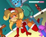  &lt;3 &lt;3_eyes absurd_res activision anthro anthro_on_anthro blonde_hair blue_body blue_fur blush bodily_fluids breasts cartoon_network christmas christmas_clothing clothed clothing coco_bandicoot crash_bandicoot_(series) crossover doc.b doggystyle domestic_cat duo fangs felid feline felis female female_penetrated from_behind_position fur gumball_watterson hair hat headgear headwear hi_res holidays interspecies looking_pleasured male male/female male_penetrating male_penetrating_female mammal marsupial nipples open_mouth open_smile partially_clothed penetration sex smile sweat teeth the_amazing_world_of_gumball video_games 