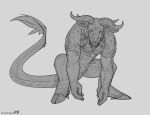  accessory alcelaphine antelope anthro bovid bovine eyes_closed gnu hair hair_accessory herpydragon hooves horn hybrid looking_down mammal reptile reptile_tail scales scalie squat_position squatting_position varoch_(character) 