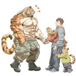  &lt;3 abs anthro baby_carrier big_bulge big_muscles blush boots bottomwear brown_hair bulge cargo_pants chan_kiti_chan_(artist) chest_scar child clothing duo embrace family father father_and_child father_and_son felid footwear fur grin hair hand_holding hi_res holding_partner hug human human_on_anthro interspecies larger_anthro larger_male male male/male mammal multicolored_body multicolored_fur muscular muscular_anthro muscular_male navel orange_body orange_fur pantherine pants parent parent_and_child pecs romantic romantic_couple scar shirtless shirtless_male size_difference smaller_human smaller_male smile son striped_body striped_fur stripes sweater tiger topwear white_body white_fur white_hair young 