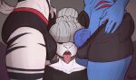  2021 5_fingers absurd_res aimi_(sleepysushiroll) anthro anthro_on_anthro asriel_dreemurr_(god_form) big_bulge big_butt big_penis black_body black_boxer_briefs black_fur black_inner_ear black_stripes blue_body blue_claws blue_penis blue_scales bovid boxer_briefs bulge butt caprine claws clothed clothing crossgender ear_grab faceless_character faceless_male finger_claws fingers fish front_view ftm_crossgender fur genitals giant_panda girly goat grey_background grey_boxer_briefs grey_hair group group_sex gynomorph_(lore) hair hair_over_eyes hand_on_hip hi_res interspecies male male/male mammal marine open_mouth penis penis_on_face phess red_body red_boxer_briefs red_scales scales sex side_view simple_background striped_body striped_fur stripes thick_thighs threesome tongue tongue_out trio undertale undertale_(series) underwear underwear_only undressing undyne ursid vein veiny_penis video_games white_body white_fur 