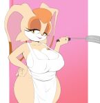  anthro apron apron_only big_breasts breasts cleavage clothed clothing female hi_res kappa_spark lagomorph leporid looking_at_viewer mammal mostly_nude rabbit sega solo sonic_the_hedgehog_(series) spatula tools vanilla_the_rabbit yellow_eyes 