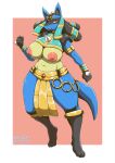  absurd_res anthro areola big_breasts bottomwear breasts clothing female hi_res loincloth lucario mossist nintendo nipples pok&eacute;mon pok&eacute;mon_(species) ruins_style_lucario solo video_games 