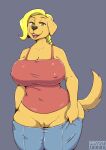 absurd_res anthro big_breasts bird_dog blonde_hair breasts canid canine canis domestic_dog female genitals golden_retriever hair hi_res hunting_dog mammal mossist namie_(mossist) pussy retriever simple_background solo 