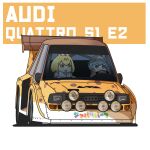  2girls absurdres audi car chibi driving ground_vehicle happy highres kaban_(kemono_friends) kemono_friends motor_vehicle multiple_girls pwnedbyusagi race_vehicle racecar racing scared serval_(kemono_friends) 