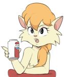  anthro blonde_hair can cleo_catillac container dbaru domestic_cat english_text eyelashes eyeshadow felid feline felis female hair heathcliff_and_the_catillac_cats holding_can holding_container holding_object looking_away makeup mammal open_mouth parody pepsi solo teeth_showing text 