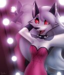  anthro breasts canid canid_demon cellphone cleavage clothed clothing collar demon dress female funktilda hellhound helluva_boss hi_res loona_(helluva_boss) mammal mirror open_mouth open_smile pentagram phone selfie smile solo spiked_collar spikes 