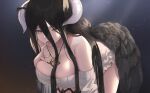  1girl albedo_(overlord) black_hair black_wings breasts highres large_breasts long_hair overlord_(maruyama) pepeo solo tongue tongue_out wings yellow_eyes 