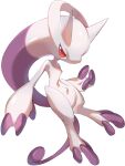  commentary_request full_body highres horns looking_at_viewer mega_mewtwo_y mega_pokemon mewtwo mian_(3zandora) no_humans pokemon pokemon_(creature) red_eyes shiny simple_background solo white_background 