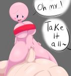  2021 abdominal_bulge absurd_res anthro belly biped bloocherrypie blush blush_stickers cowgirl_position dialogue duo english_text female female_penetrated from_front_position front_view genitals grey_background hi_res human kirby kirby_(series) looking_down male male/female male_penetrating male_penetrating_female mammal navel nintendo nude on_bottom on_top one_eye_half-closed open_mouth penetration penile penile_penetration penis_in_pussy pink_body pink_skin pussy sex simple_background speech_bubble tan_body tan_skin text thick_thighs vaginal vaginal_penetration video_games 