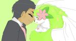  2021 accessory anthro bridle duo eyes_closed female flat_colors flower flower_in_hair foreheads_touching green_background green_eyes green_hair groom hair hair_accessory happy hi_res human interspecies legendary_pok&eacute;mon long_hair looking_at_another looking_at_partner male mammal necktie nintendo paws plant pok&eacute;mon pok&eacute;mon_(species) pok&eacute;philia renv shaymin simple_background smile video_games wedding wedding_veil 